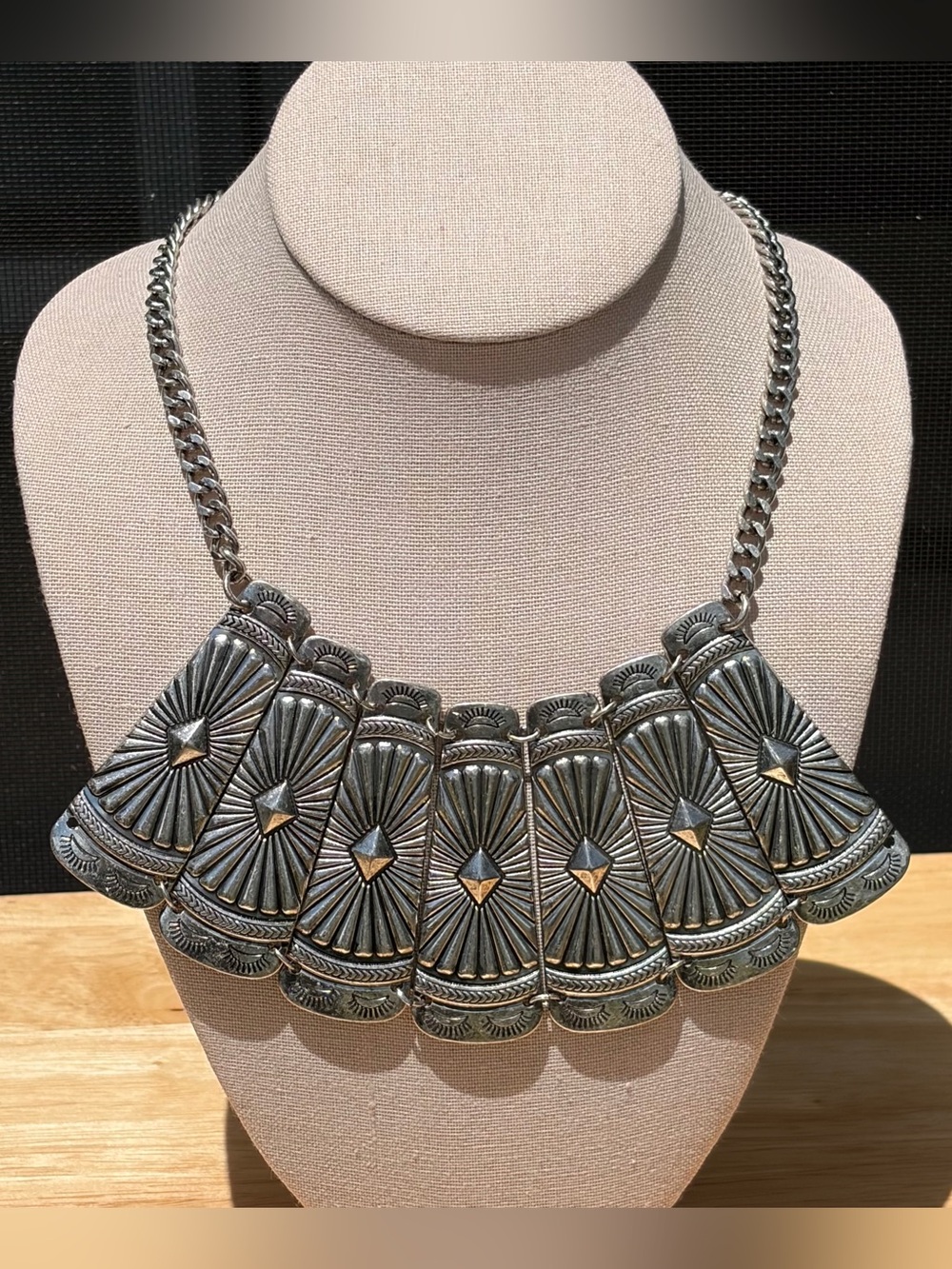 Southwestern Style Silver-Tone Concho Statement Necklace